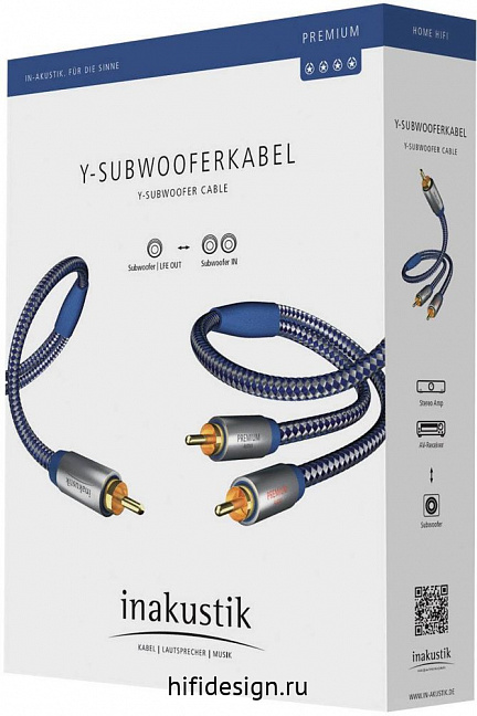    inakustik premium y-subwoofer cable, y-sub,rca <> 2rca, 2 m